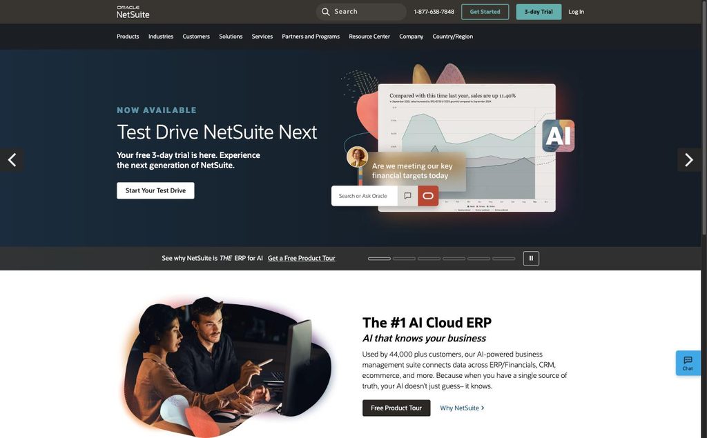 NetSuite homepage showing its cloud ERP