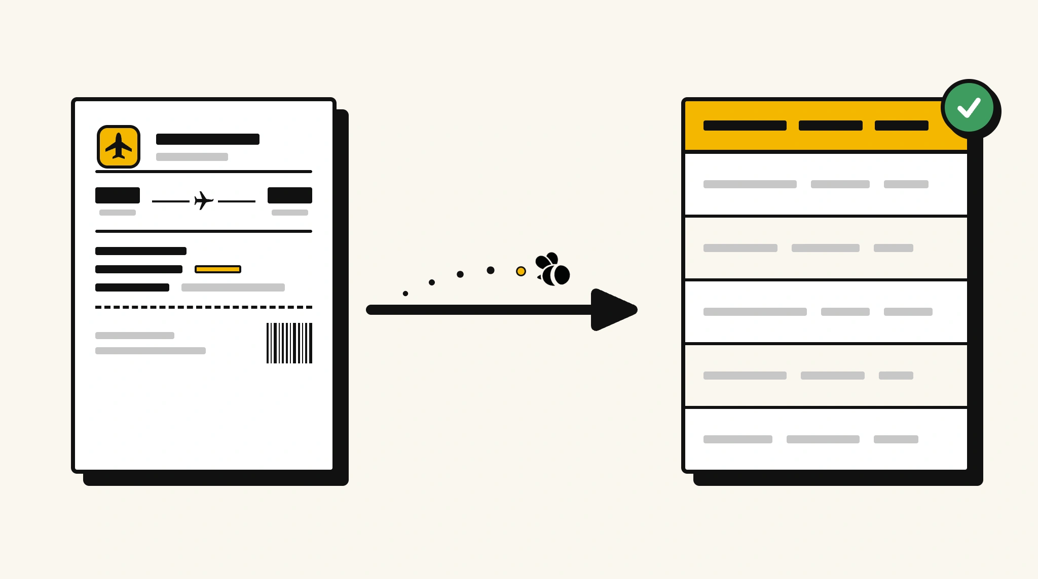 Extracting structured data from a boarding pass into a spreadsheet with ParserBee