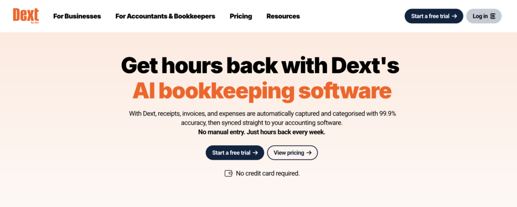 Dext pre-accounting invoice software homepage