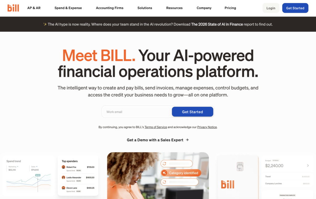 Bill.com accounts payable automation homepage